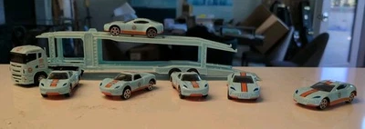 1:64 Truck Hauler Gutf Double Deck Model Diecast Collect Car W/ 6 Racecars New - Image 1 of 4