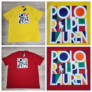 Polo Ralph Lauren Big and Tall T shirt Color Block Red Yellow Crewneck Big Pony