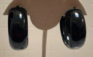 Vintage Black Hoop  Pierced Earrings Jewelry V-22 - Picture 1 of 4