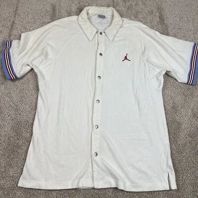 Jordan Short Sleeve Button Up Shirt Men's XL White Corduroy Embroidered 23 - Image 1 of 4