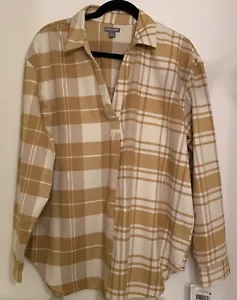 Flannel Shirt Plaid Falls Creek V-Neck Long Sleeves Mustard Gold Super Soft NWT - Picture 1 of 6