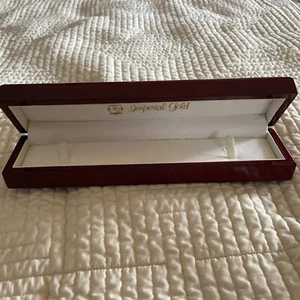 Cherry Wood Fancy Imperial Gold Watch Box Cream Interior 10”x 3” - Picture 1 of 8