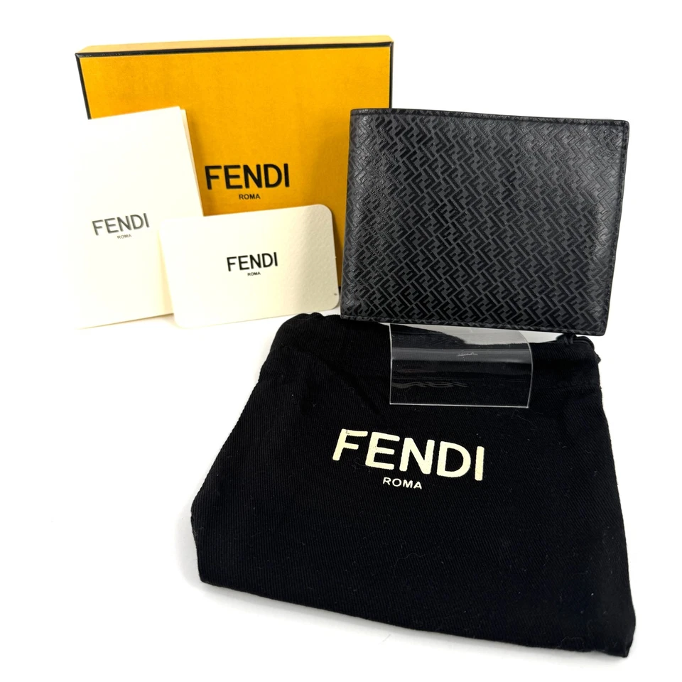 Cartera FENDI Cartera Plegable Billetera Calabacín Billete Cuero Negro Auténtico 112T0209 Foto 1 de 4