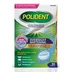 Polident Overnight Whitening Antibacterial Denture Cleanser Tablets, 90 Count - Picture 1 of 7