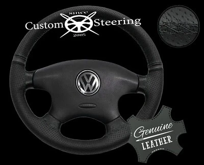 Pour VW T4 CARAVELLE 91-03 Housse De Volant En Cuir Perforé 2 Sangles Noires - Photo 1/4