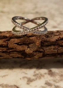 Sterling Silver 925 X Cross Ring CZ Size 7 - Picture 1 of 1