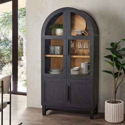 Elegant Juliet Wooden Arched 2 Glass Doors Display Cabinet Kitchen Living Room - Image 1 of 4