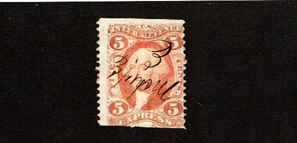 1862-71 Revenue Issue 5c Red EXPRESS PART PERF Sc#R25b Pen Cancel Neat! - Image 1 of 1