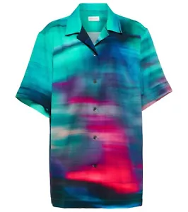 Dries Van Noten Camp Shirt Hammered Crepe de Chine Top Art Green size 10 US new - Picture 1 of 14