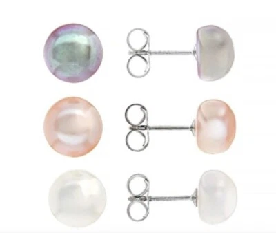 Multi-Color Cultured Freshwater Pearl 8-9mm Rhodium Sterling Silver earrings set - Image 1 of 4
