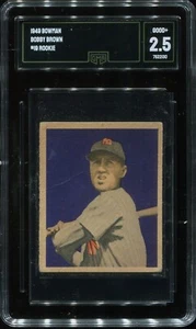 1949 Bowman #19 Bobby Brown New York Yankees - Rookie Card - GMA 2.5 Good+ - Picture 1 of 2