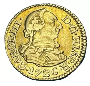 ESPAÑA, moneda de oro 1/2 medio escudo de CARLOS III año 1786 ceca de Madrid - Imagen 1 de 2