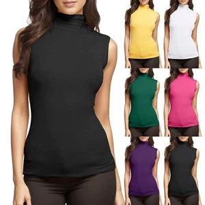 Blusa Top Camiseta Para Mujer Calce Cuello Alto Ajustada Camisa Sin Mangas Sólida Blusa Para Mujer - Imagen 1 de 39