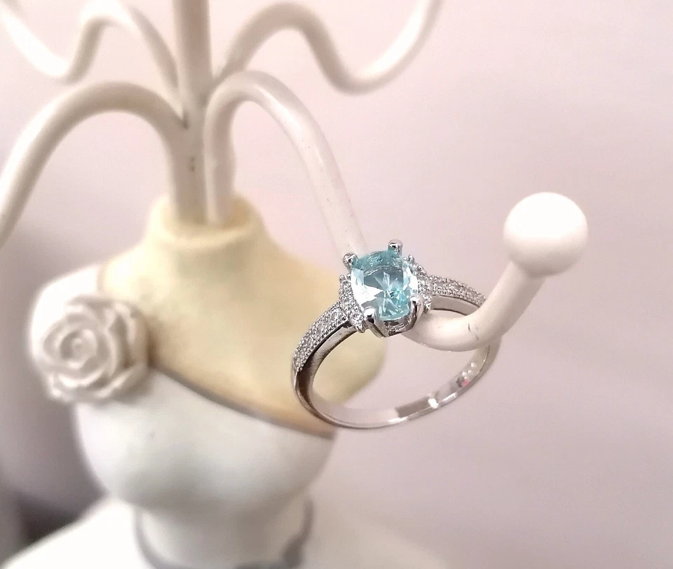 Anello argento 925 cristallo acqua marina e zirconi  - Immagine 1 di 1