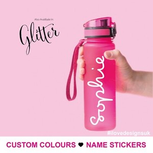 Personalised Water Bottle Name Sticker Island Inspired Fitness Love Custom Text