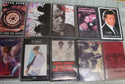 Lot of 10  Rock audio cassettes.B.Adams,Black Uhuru. J. Cocker.Santana,Van Halen Foto 1 de 2