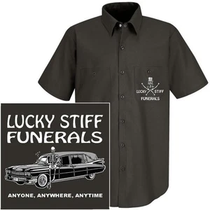 LUCKY STIFF FUNERAL ANYBODY ANYWHERE ANYTIME KUCHENSCHÄDEL UNDENTAKER ARBEITSHEMD - Bild 1 von 12