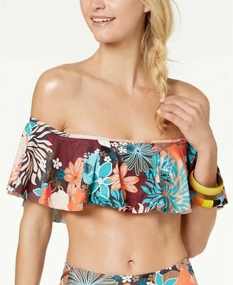 Traje de baño bikini Vince Camuto grande marrón floral fuera del hombro TOP SOLO $86 NUEVO CON ETIQUETAS L Foto 1 de 4