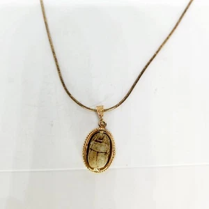 Antique Vintage Sterling Silver Carved Scarab Beetle Pendant Necklace Egyptian - Picture 1 of 8
