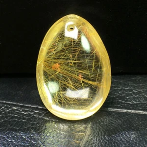 Piedra pulida cuarzo rutilada cristal pelo amarillo citrino natural 1 pieza - Imagen 1 de 12