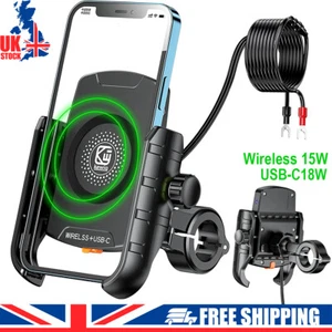 Motorcycle Motorbike#Wireless Charger Fast Charging Phone Holder Handlebar Mount - Picture 1 of 23