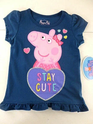 Camiseta Peppa Pig Niñas Pequeñas Talla 2T Manga Corta Azul Marino Mantente Linda NUEVA Foto 1 de 4