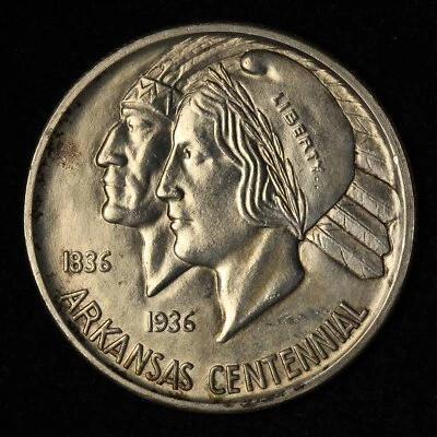 1936-D 50c Arkansas Commemorative Silver Half Dollar - Free Shipping USA - Image 1 of 3