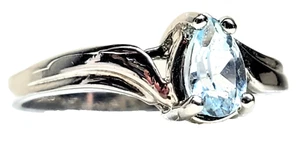 Sterling Silver Aquamarine Teardrop Cut Gem Vintage Ring - 0.2 Carat - 6.5/7 - Bild 1 von 18