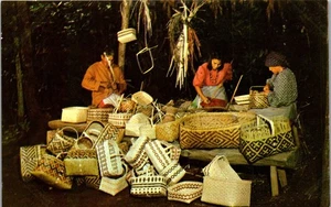 Vtg Cherokee NC Postcard Native American Indians Weaving Baskets Oconaluftee  - Picture 1 of 3