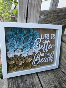 Personalized Shadow Box Frame with 3D Rolled Flowers 8x10 Frame - Picture 1 of 8