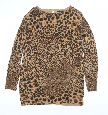 Next Womens Brown Leopard Print Tunic Jumper UK 12 Long Sleeve - Image 1 of 4