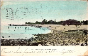 The Beach Shippan Point Stamford CT 1906 Bathers on Shore cartolina d'epoca - Foto 1 di 2