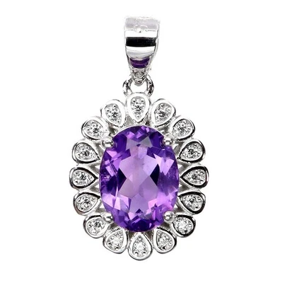 Colgante de plata de ley 925 amatista ovalada 8x6 mm joyas de piedras preciosas naturales Foto 1 de 4