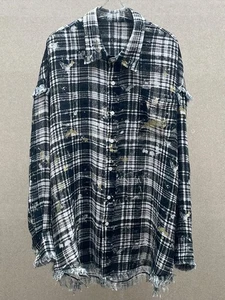 R13 Retro Rough Edge Old Plaid Shirt Women's Autumn, Loose Top - Picture 1 of 15