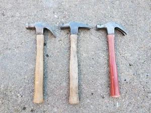 3 Vintage Claw Hammers, PLUMB Straight Claw Wooden Octagon Handles - Picture 1 of 15