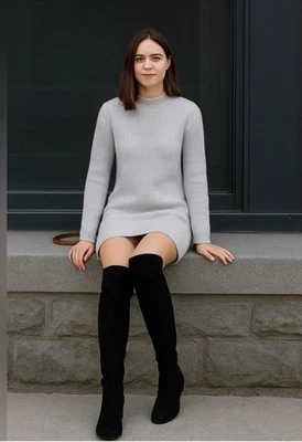 COACH Lucia Split NUEVAS Botas Para Mujer Altas Gamuza Cuero Negro Talla 7 Foto 1 de 4