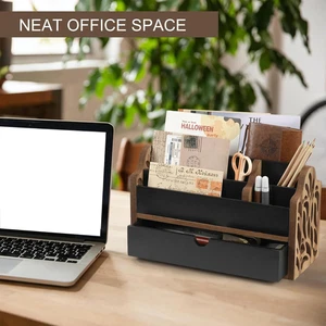 Organizer da Scrivania con Cassetto Legno File Ufficio Posta Bancone-5 Slot Tavolo Casa - Foto 1 di 8