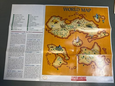 Illusion of Gaia Super Nintendo SNES Mapa Mundial Lista de Enemigos P-SNS-JG-USA Foto 1 de 4