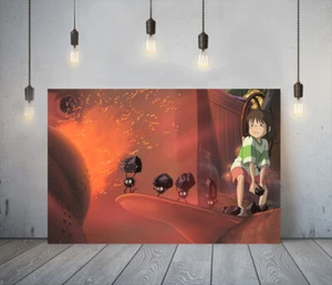 GHIBLI SPIRITED AWAY 1 - TELA INCORNICIATA PARETE ARTE ANIME STAMPA CARTA DA PARATI - ROSSO - Foto 1 di 17