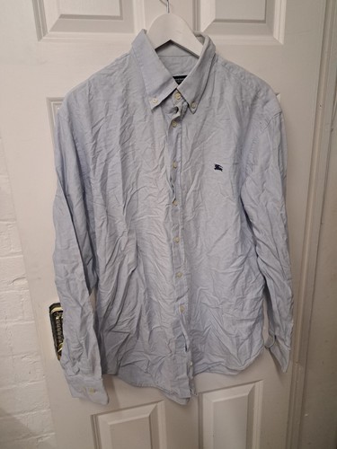 Camicia blu Burberry vintage XL manica lunga abbottonata Londra Inghilterra