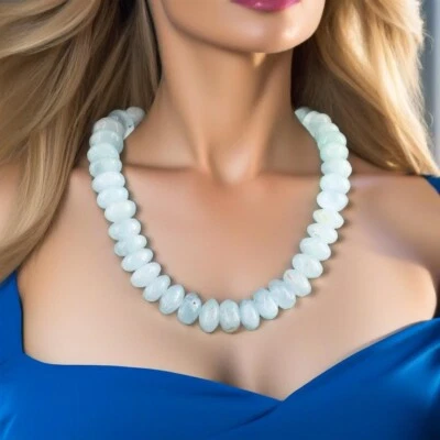 Collar de piedras preciosas de rondelle de aguamarina azul extraída de tierra de 1298 quilates 5 E668 Foto 1 de 4