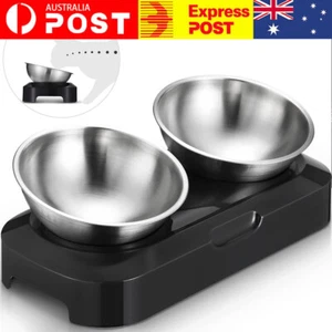 Pet Dog Cat Food Bowl Raised No Slip Stainless Steel Tilted Water Food Feeder AU - Picture 1 of 15