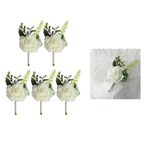 5 Stück Rose Boutonniere Hochzeit Kunstblumen Corsage Brosche Blumenanstecker - Bild 1 von 12