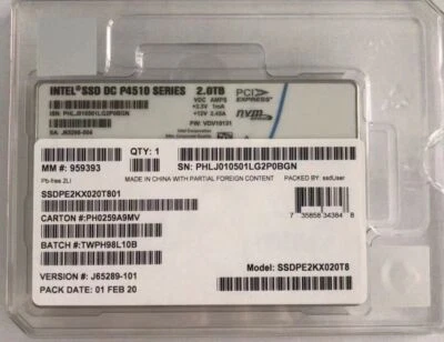 2TB Intel SSD P4510 Series DC NVME U.2 2.5" SSDPE2KX020T8 Solid State Drive - Image 1 of 4