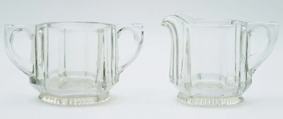 Clear Heavy Thick Glass Creamer & Open Sugar Panel Design, Square Handles - Image 1 of 4