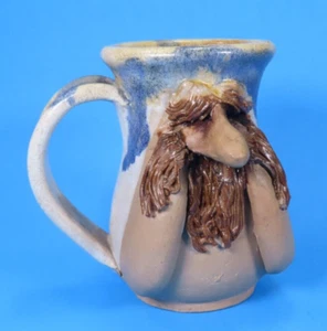 Vintage Ugly Funny Face Stoneware Art Pottery Mug 3D Collectible Coffee Cup - Picture 1 of 16