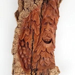 Gordon Raistrick Hand Carved Wood Spirit Wall Hanging, Natural Wood Bark Carving - Picture 1 of 10