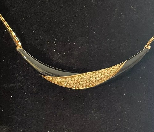 Collana Christian Dior vintage anni 80 con strass e smalti. Oro E Nero