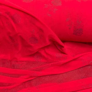 10m Metallic Roses Soft Fine Net Fabric Dress Tulle Net Bridal Material 54" RED - Picture 1 of 3