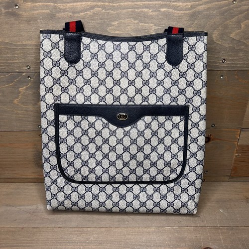 Vintage Gucci Accessori Collezione GG Monogramma Tote Bag Sherry Line Blu Navy